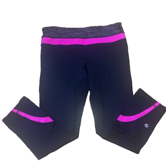 Lululemon Run Womens Leggings Black Pink Inspire Crop II Pull On Stretch Size 6 - Picture 1 of 3